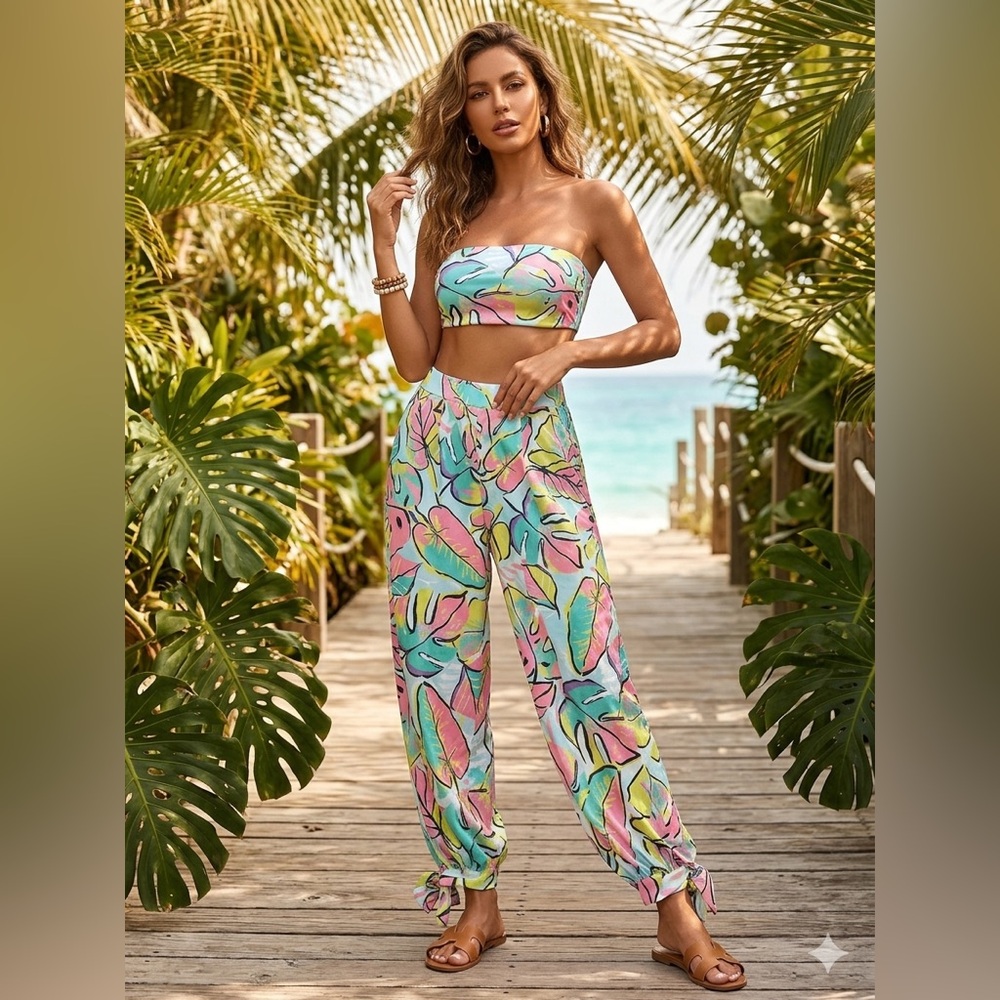 Colorful Tropical Print Women's Jumpsuit